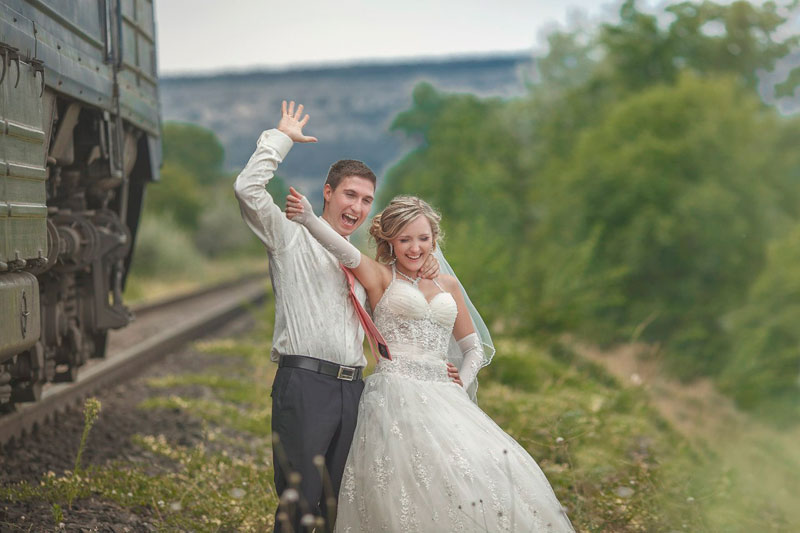 свадебная прогулка на железной дороге Севастополь